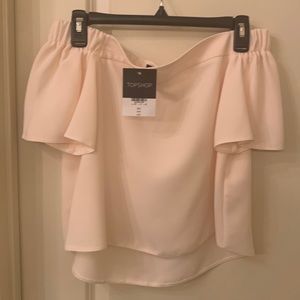 TopShop, off the shoulder blouse. Size 4. Color: cream. Brand new with tags